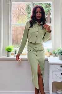 Avenue Jade Cropped Jacket and Pencil Skirt set