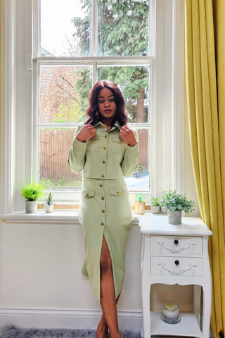 Avenue Jade Cropped Jacket and Pencil Skirt set