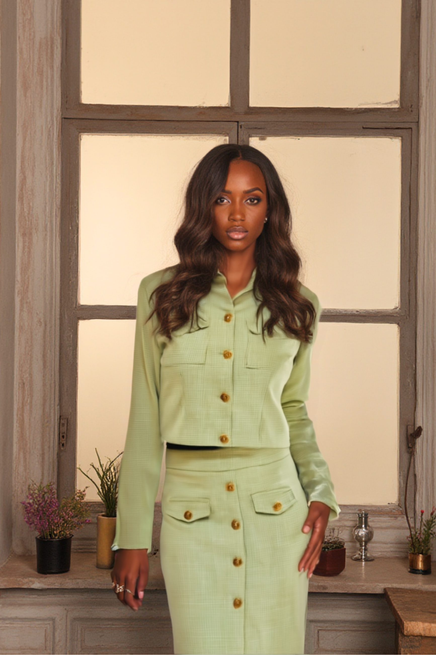 Avenue Jade Cropped Jacket and Pencil Skirt set