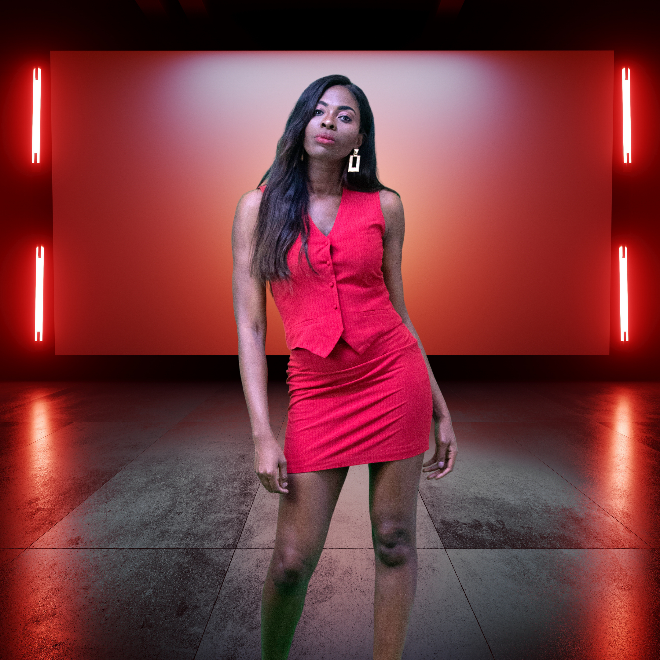 Red Alert Tuxedo Vest and Short Skirt