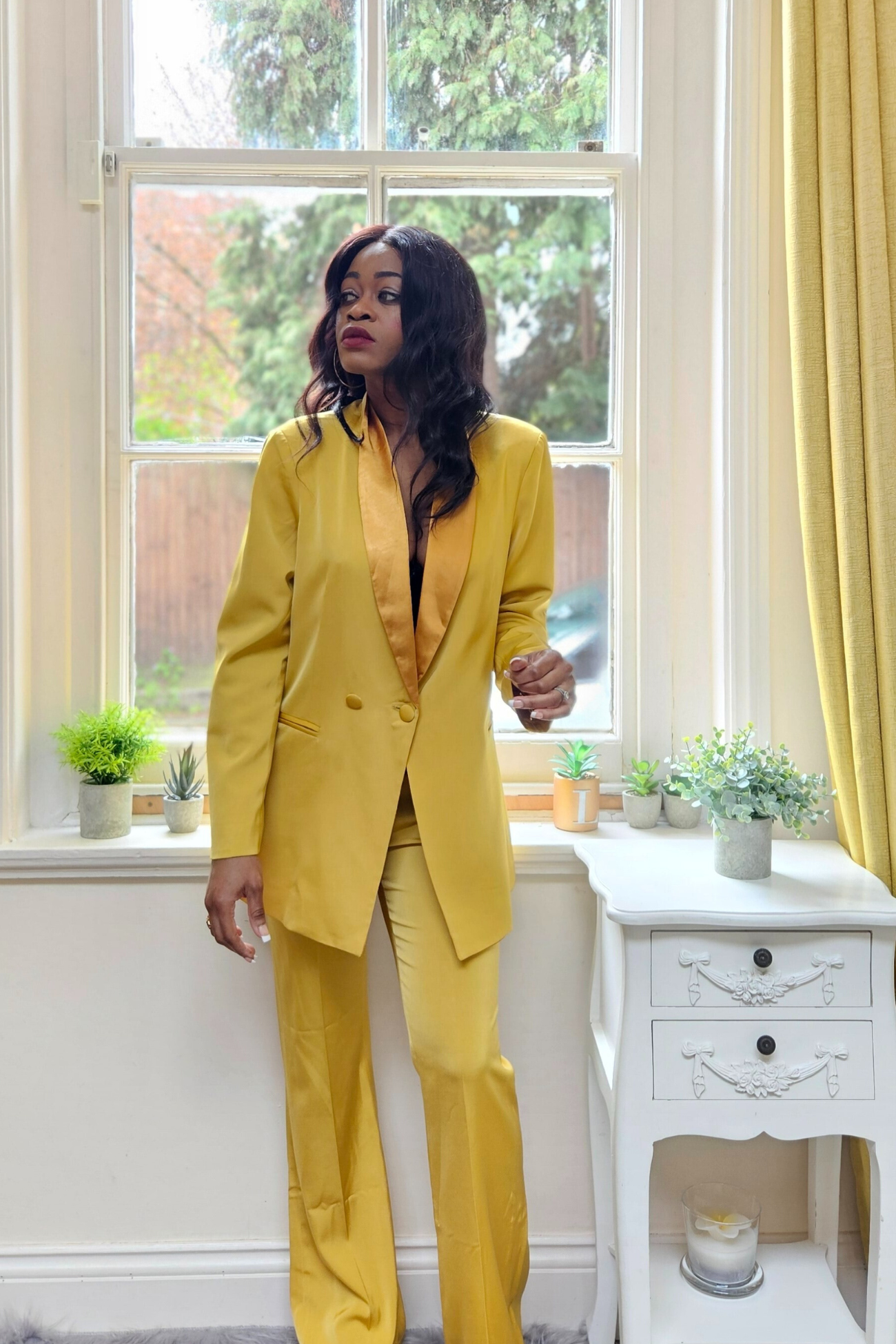 Mustard long blazer best sale