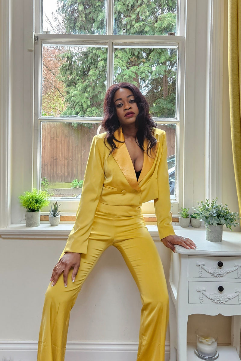 Mustard top satin jumpsuit
