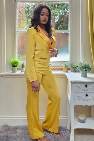 Satin Cropped Blazer and Trousers set (Mellow Boss Suit)