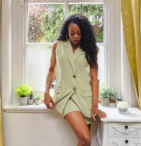 Houndstooth Sleeveless Long Blazer and Tailored Shorts Piper Suit Style Suit