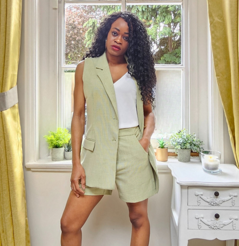 Sleeveless sales blazer suit