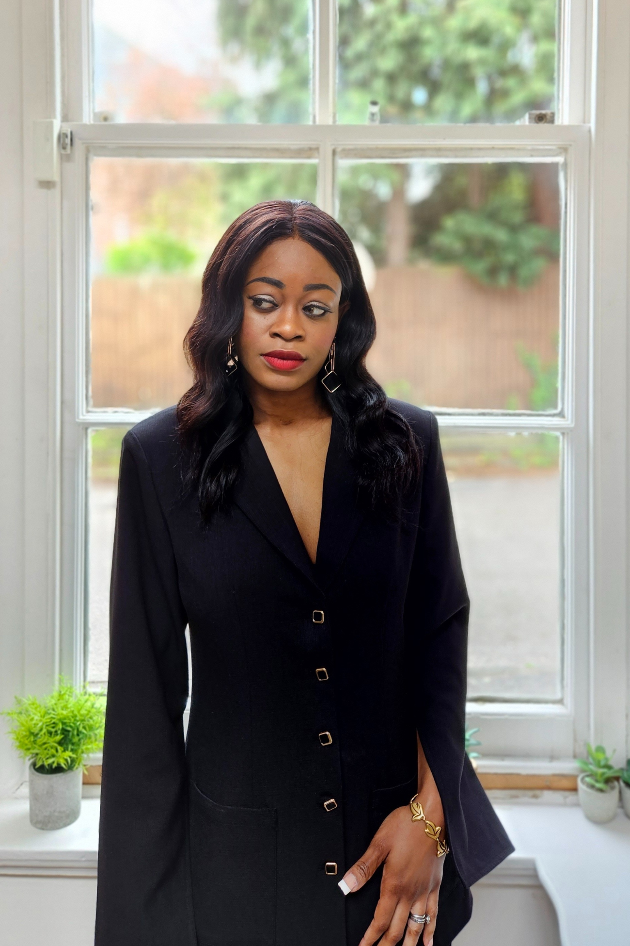 Black split sleeve blazer dress best sale